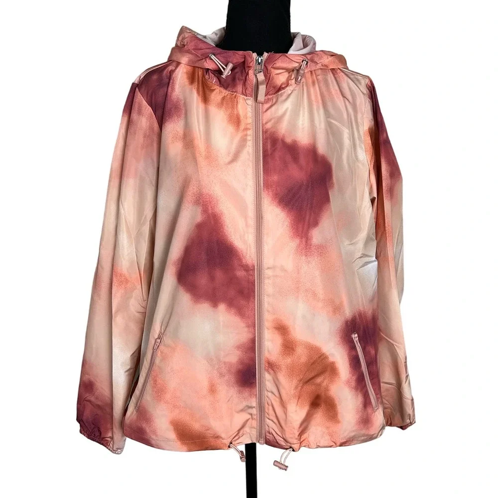 Centigrade Water Resistant Hooded Zip Front Rain Jacket ROSE TIE-DYE SIZE M NWOT - Picture 2 of 7